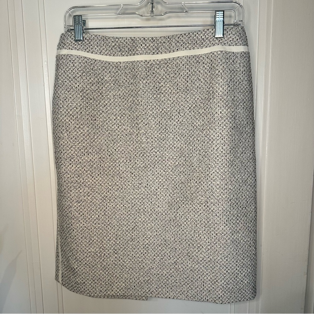 White House Black Market WHBM Ice Princess Boot Skirt White Grey Tweed Lined 6